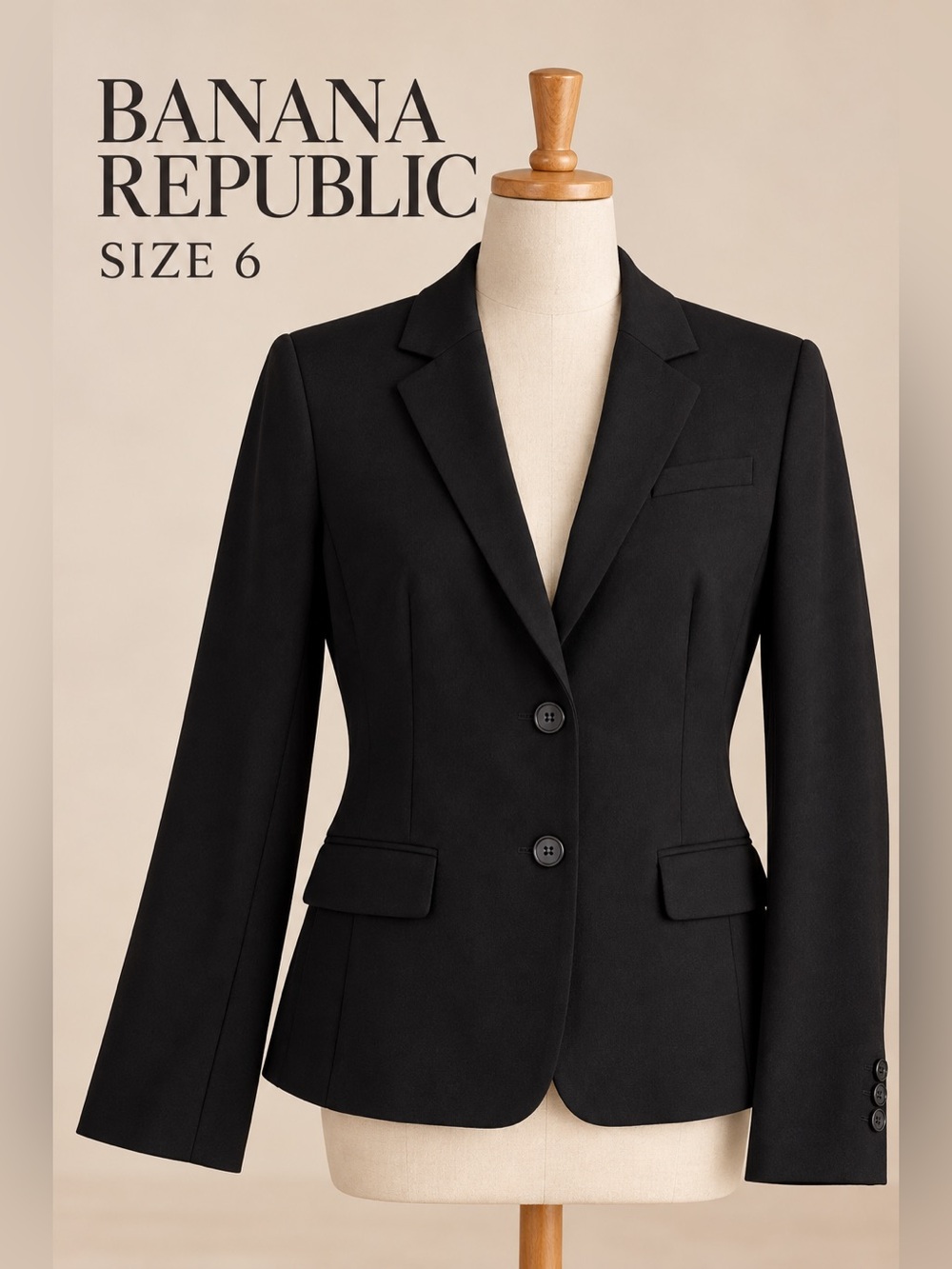 Banana Republic Black Wool Blend Two Button Blazer Size 6